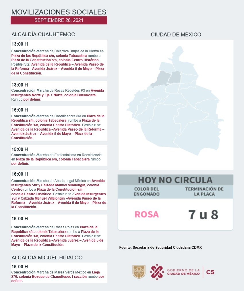 C5_CDMX's tweet photo. ⚠️📢Te compartimos las movilizaciones sociales previstas para este día en la CDMX. 

#MovilidadCDMX 
📹#C5 https://t.co/Ut7xTUSFEU