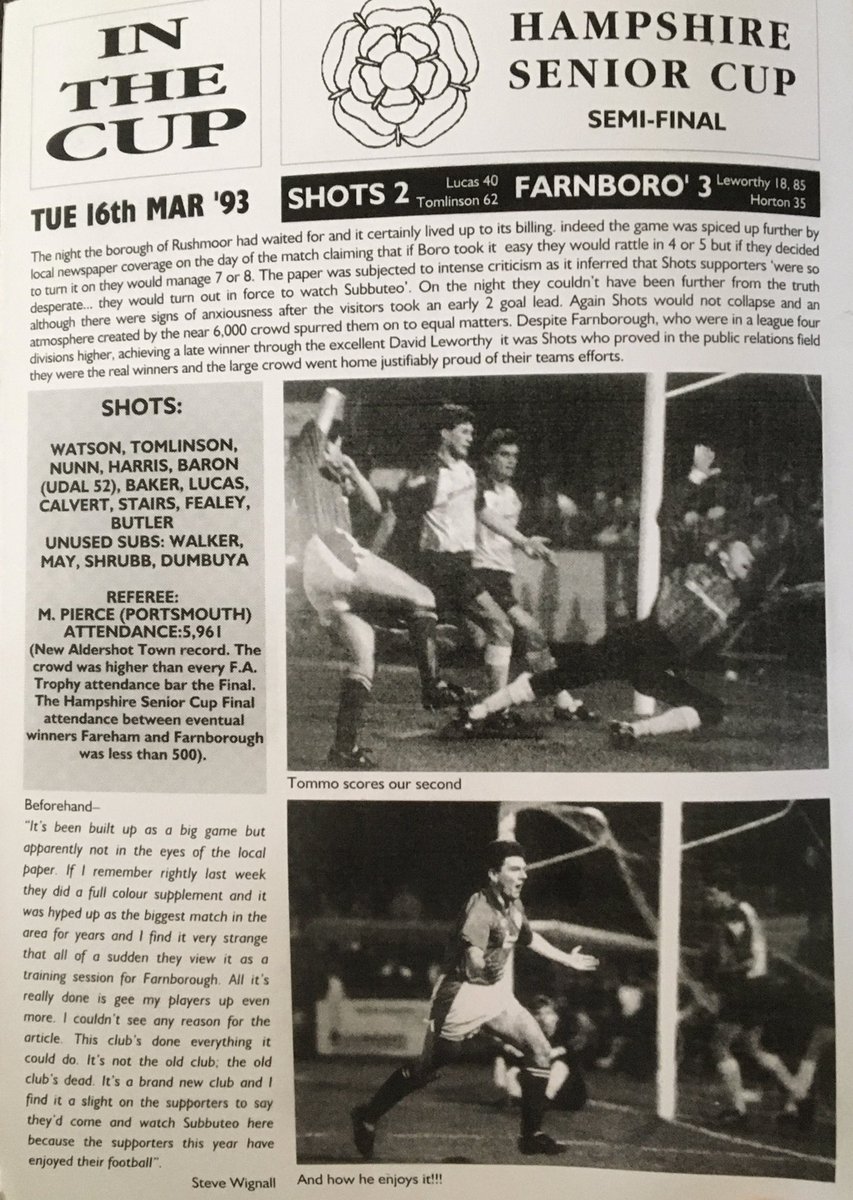 shotsremembered's tweet photo. Once upon a time, Aldershot Town v Farnborough Town in the Hampshire Senior Cup attracted almost 6000 fans to the Rec 

While tonight’s fixture may not quite hit the same heights, the rivalry between Rushmoor’s two senior clubs is one which holds many memories on both sides. https://t.co/LXNMH6tlkl