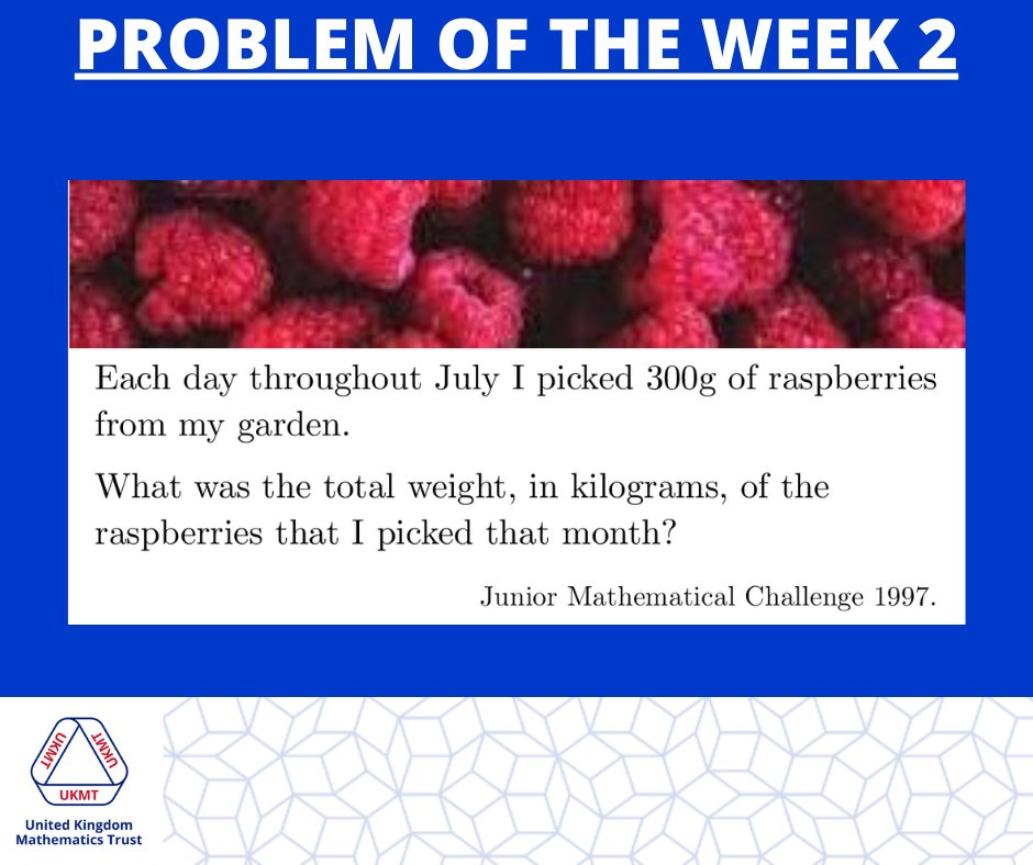 UKMT Problem of the Week number two for this term.  Have fun (and please, if you get the answer please give us a thumbs up or something below, but don't post the answer here!)

Solution to follow on Thursday.
#UKMT #Mathsisfun #UKMTProblemoftheweek