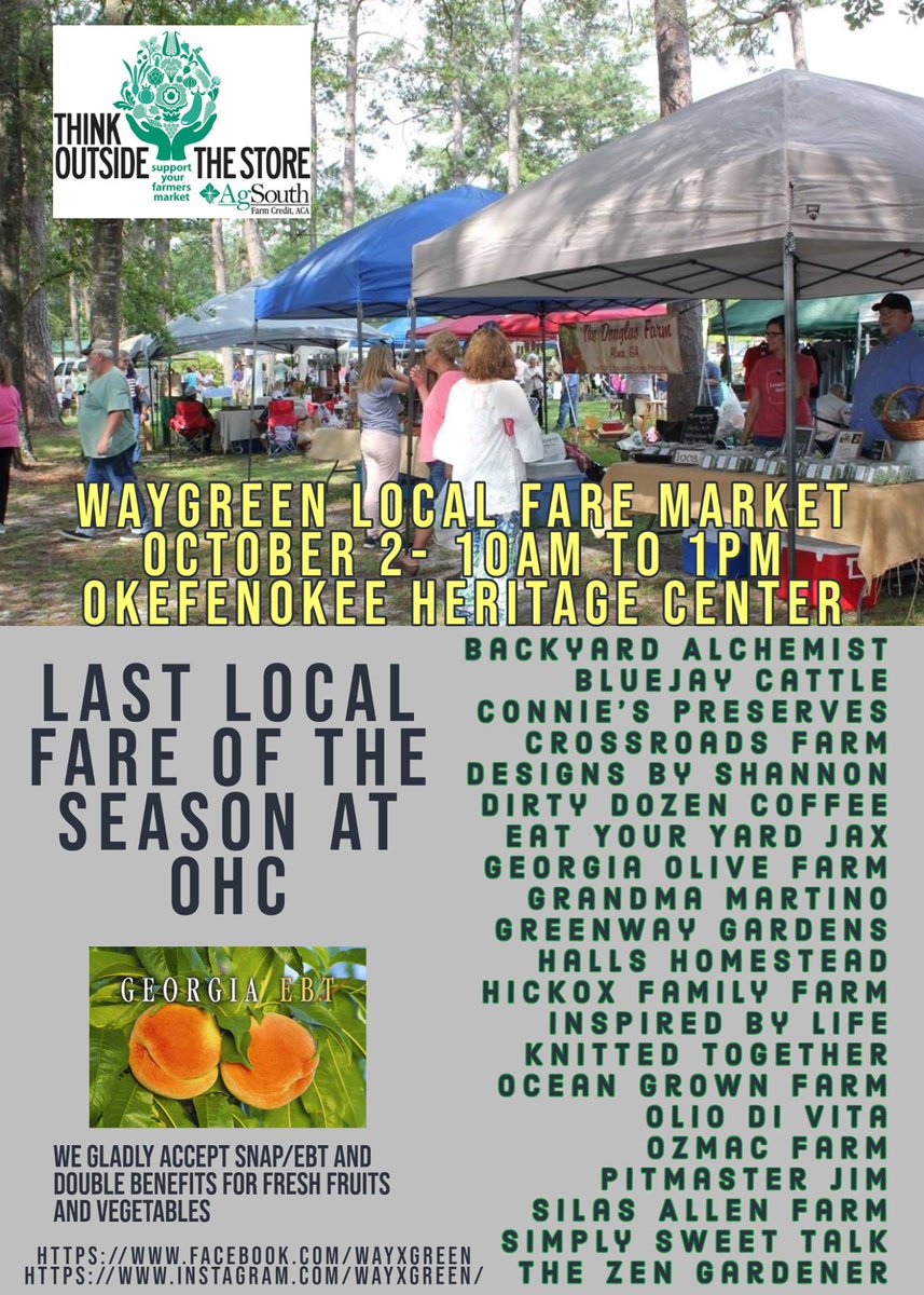 GrandmaMartinos's tweet photo. SAT. OCT. 2 - 10AM-1PM #GrandmaMartinos will be at the last #Waygreen Market of the season at Okefenokee Heritage Center - 1460 N Augusta Ave, Waycross, GA https://t.co/rN6DrxeBYC