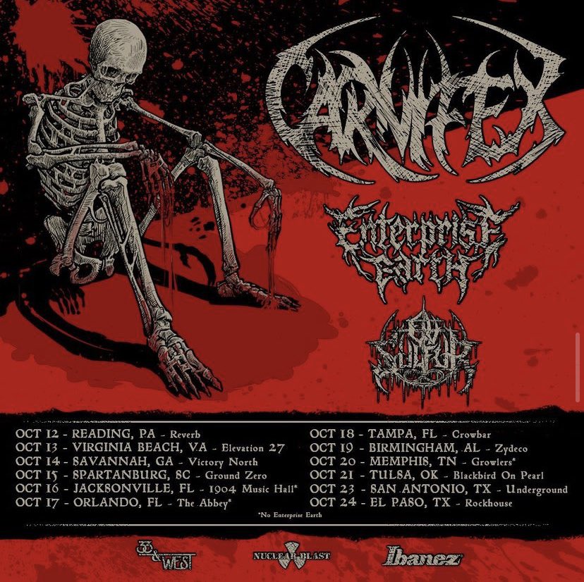 ovsulfur's tweet photo. We’re stoked to be hitting the road with @carnifex and @EEarthBand in the next two weeks! We’ve also got some shows coming up on the way out to the tour! Check out all our dates and catch us in a city near you! https://t.co/HGL9rW1FIe