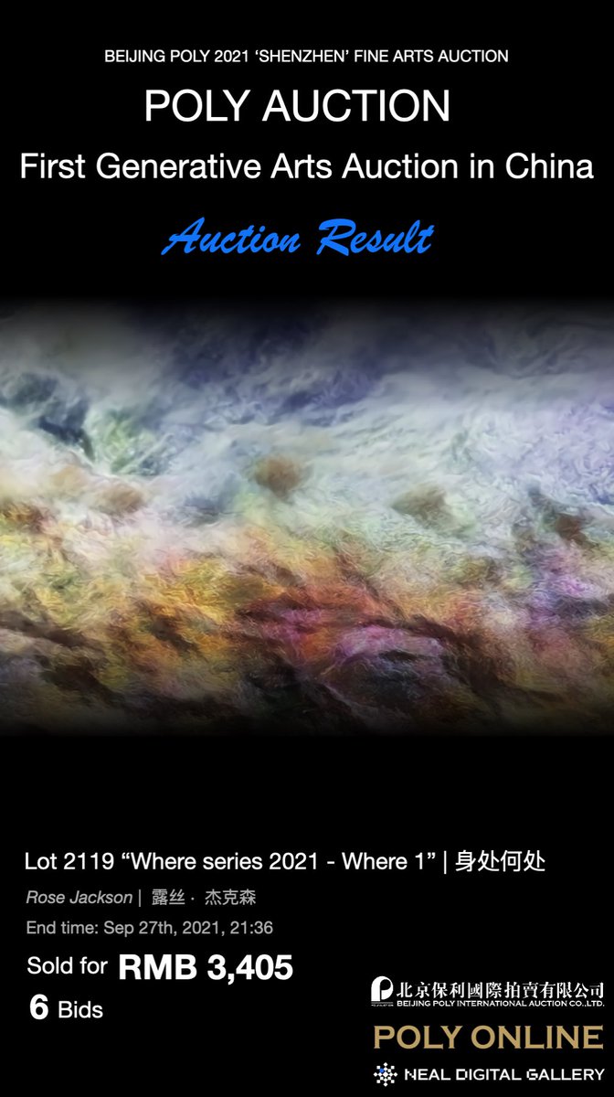 nealgallery's tweet photo. ‘Where 1’ was sold for RMB 3,405 on first #GenerativeArt #Nft auction with the largest auction house in China.
Congratulations @in_cloudlands for making the history💫💫💫💫
#Nealdigitalgallery https://t.co/D2jC3EAOup