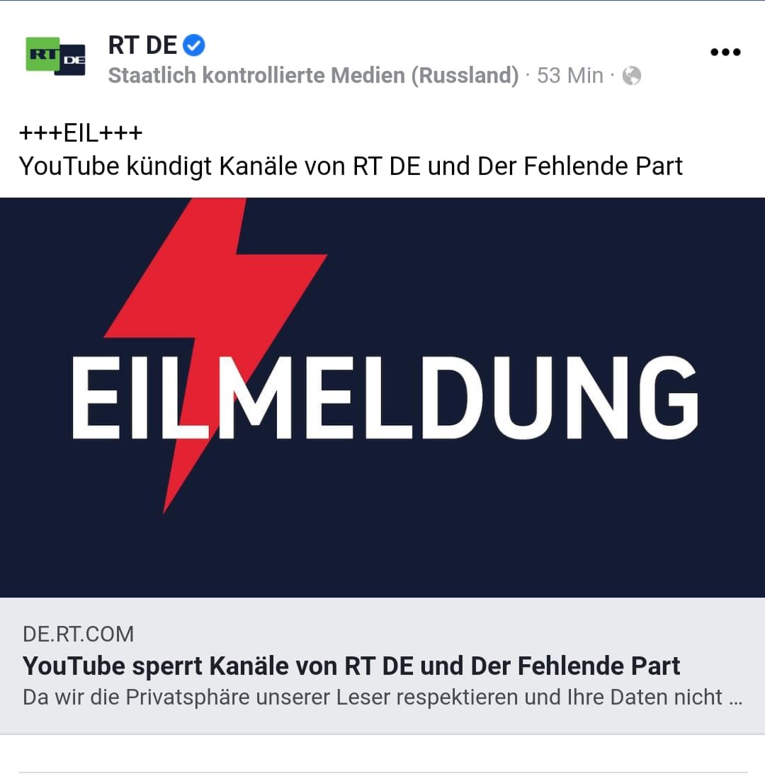 OktayTR57's tweet photo. #BREAKING @YouTube kündigt Kanäle von @de_rt_com und #derfehlendepart
#zensur as it best. https://t.co/wrl5NYU0Eu