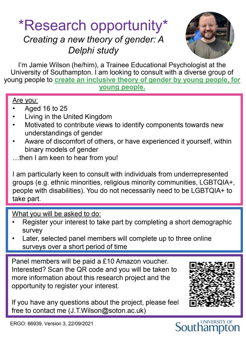 Please RT: Call for young people (16-25) interested in creating an inclusive theory of #gender 

Info below. Please share with anyone you know who may wish to take part. Link + videos : forms.office.com/r/NGBd7Nmdhp

#TwitterEPs #EduTwitter #LGBT #LGBTQ #LGBTQIA #HearQueerYouth 🏳️‍🌈🏳️‍⚧️