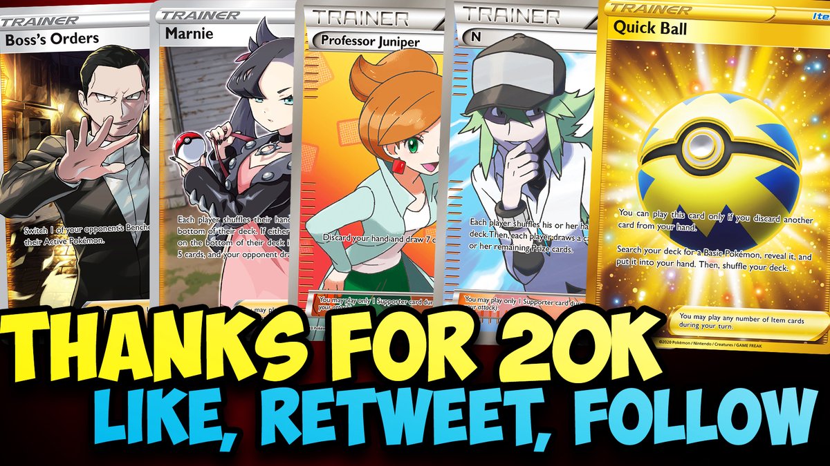littledarkfury's tweet image. 20K Subs Giveaway! 5 Winners, Full Art N, Juniper, Marnie, Boss &amp;amp; SR Quick Ball! To be entered in the giveaway all you have to do is: 

Like
Follow
Retweet This Tweet! 
Reply With Your PTCGO IGN!