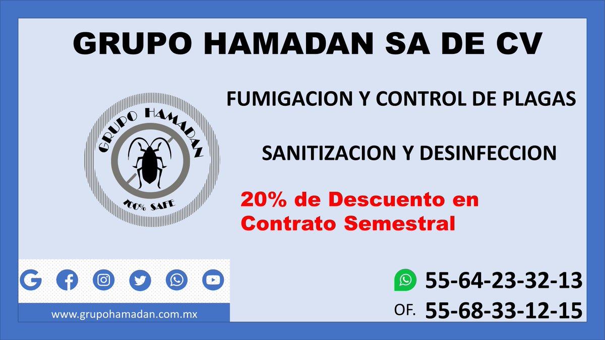 HamadanCv's tweet image. #fumigacion #desratizacion #desinfeccion #sanitizacion #eliminacucarachas #eliminachinches #controlderatas #eliminaalacranes #cucarachas #chinches #plagasrastreras #eliminaplaga #ControlDePlaga  #arañas #hormigas #alacranes #grupohamadan #empresafumigadora #cucaracha #rata #raton