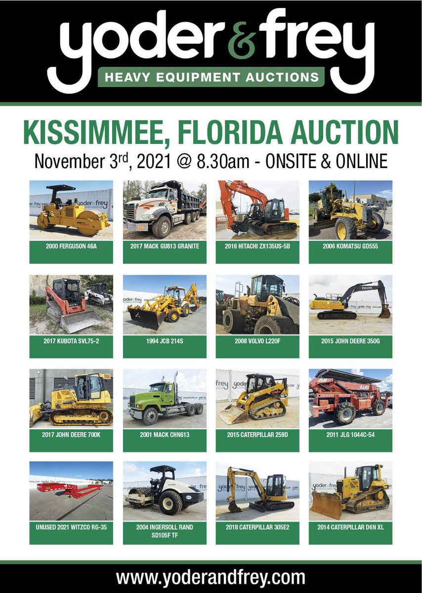 Contractors Hot Line (@chlweekly) on Twitter photo Kissimmee, Florida Auction November 3rd! yoderandfrey.com <a href="/yoderandfrey/">Yoder&Frey Auctions</a> #auction #equipment #construction #contractor Kissimmee, Florida Auction November 3rd! yoderandfrey.com <a href="/yoderandfrey/">Yoder&Frey Auctions</a> #auction #equipment #construction #contractor