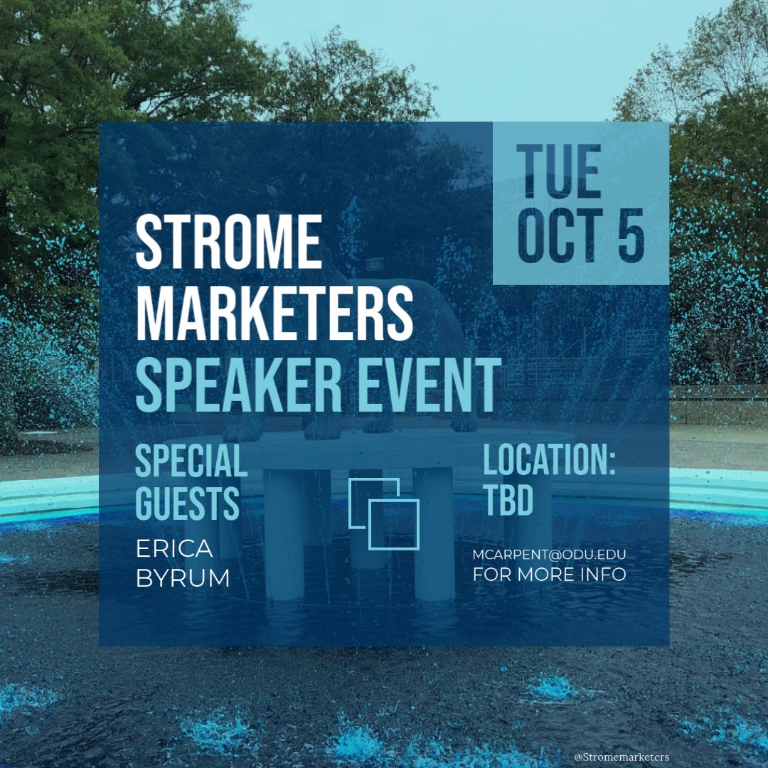 Stromemarketer's tweet photo. On Tuesday October 5, 2021, the marketing genius behind https://t.co/cCfcAY1BEU, Erica Byrum comes to @ODU . No tickets required and admission is free, but space is limited so please RSVP (Link in Bio)! #olddominionuniversity  #oduama #usa #odu25 #tuesdayvibes #specialguest https://t.co/APl0YZ81kU