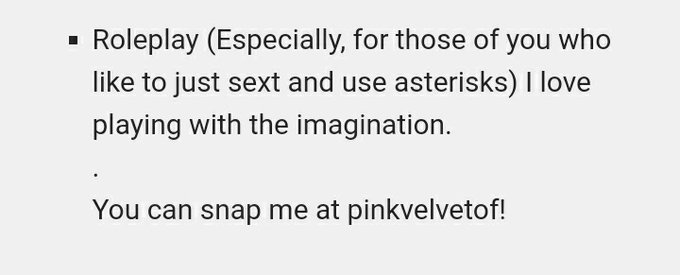 Further details about my snap. Don't be afraid add me! 💕🌷 . Link in bio for more content!🌷 . #bdsm #kinky<a href="/tag/bdsm"class="tags"><span>#bdsm</span></a><a href="/tag/kinky"class="tags"><span>#kinky</span></a><a href="/tag/bondage"class="tags"><span>#bondage</span></a><a href="/tag/adultwork"class="tags"><span>#adultwork</span></a><a href="/tag/slut"class="tags"><span>#slut</span></a><a href="/tag/littleslut"class="tags"><span>#littleslut</span></a>