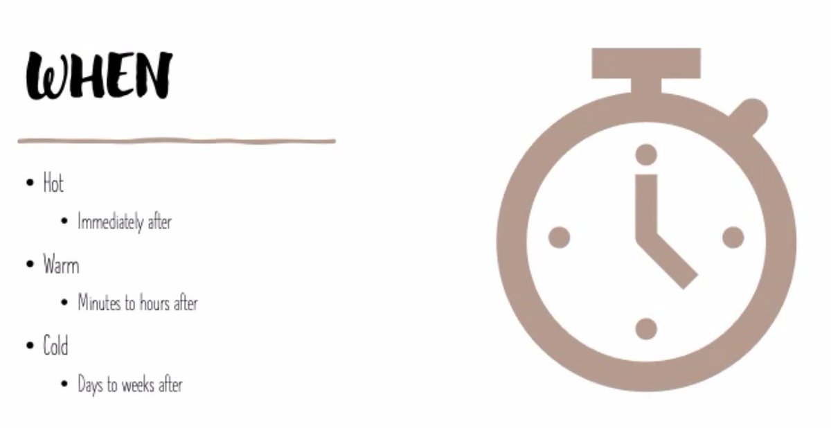 alvarezzzy's tweet photo. Training IS KEY. 
The facilitator must be trained. 
When? Think of a latté:
Hot: immediately after
Warm: Minutes to hours after (most common)
Cold: days to weeks after

#MedEd #EMSim at @StanfordEMED https://t.co/B0BCusLaix