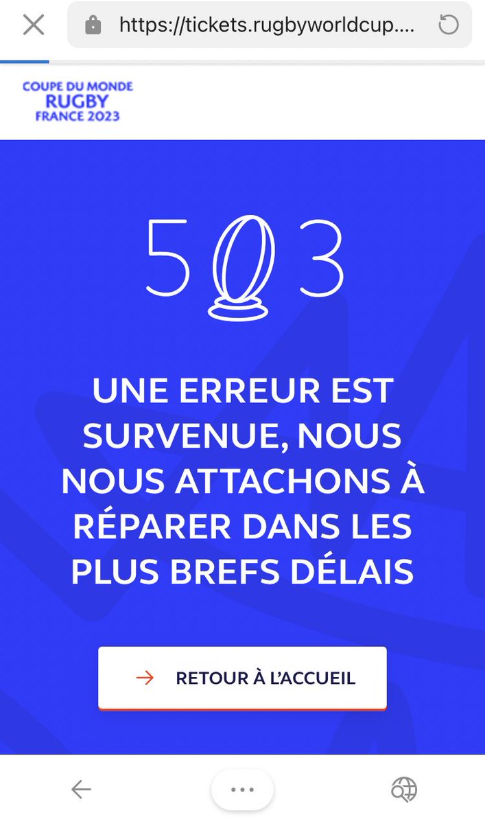 Eddie__Fish's tweet photo. @rwc2023 is this a French queuing issue or am I being stereotypical?
From 99% to booted out with a score of 5:3 🤔 who’s winning? Not many it seems! #rwc2023 #sortitout https://t.co/hh9oxIiD55