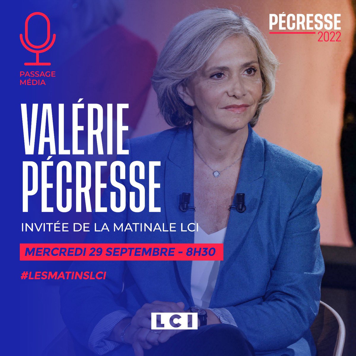 SoyonsLibres's tweet image. 📺 @vpecresse est demain l’invitée de la Matinale LCI avec @EliMartichoux dès 8h30. #Présidentielle2022
