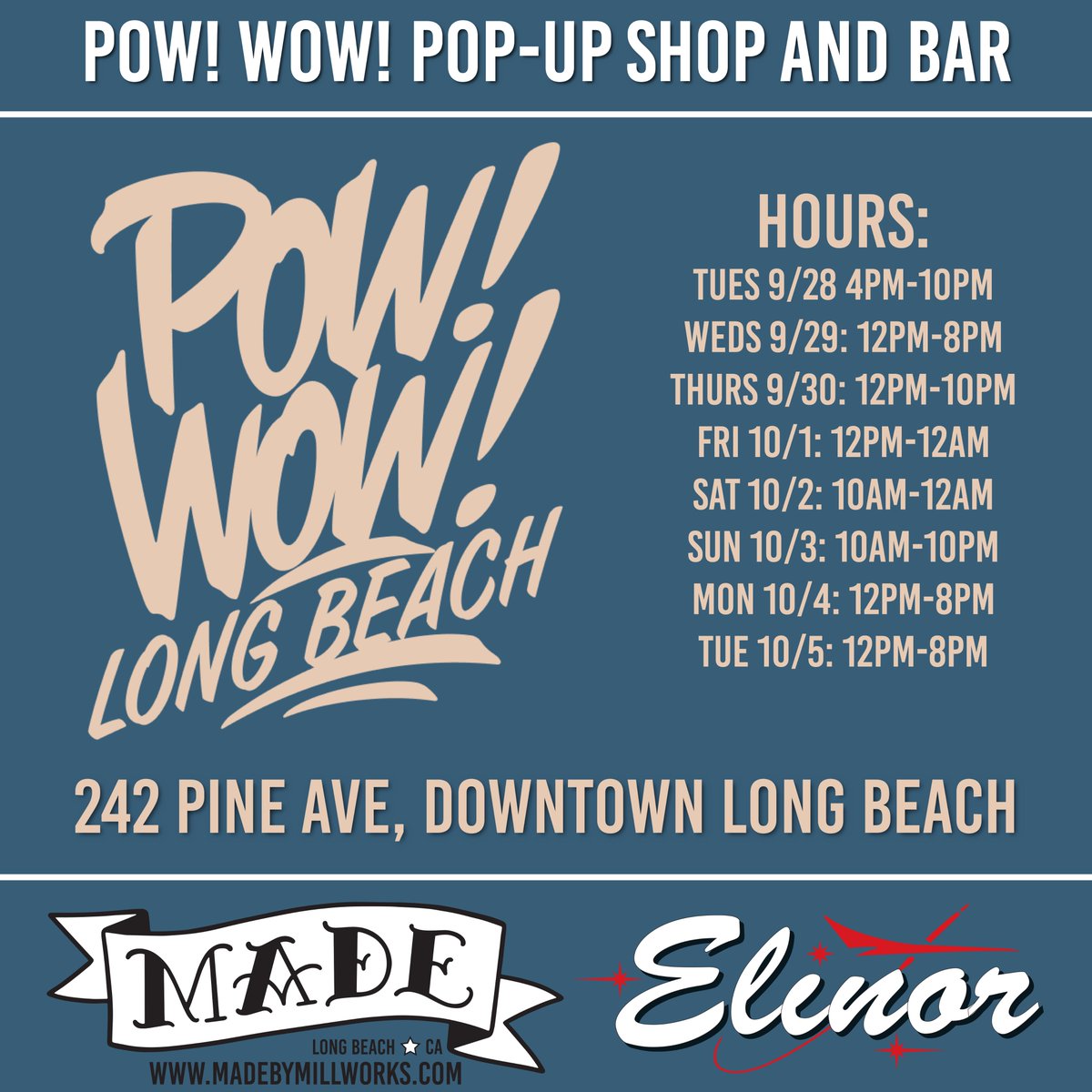 Join us for the Art Renzei and <a href="/powwowlongbeach/">POW! WOW! Long Beach</a> pop-up shop and bar at 242 Pine Ave - all this week!
madebymillworks.com/blogs/events-1…