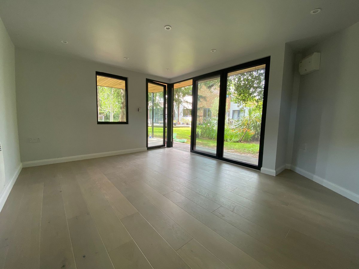 AdrianCarpentry's tweet photo. Bespoke garden room, cedar cladded with bifold doors.  Composite decking and composite board to the rear. #gardenroom #workingfromhome #carpentry #Garden #outdoorliving #southampton https://t.co/Cx0gpngGDp