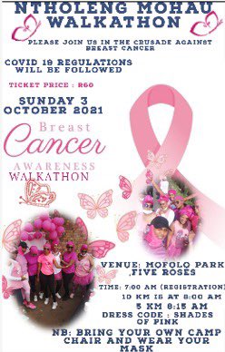 Please join my friend Thabang Motsieloa on the 3rd October 2021 who is now Cancer free. Bring your Camp chair and picnic basket <a href="/R60/">Rashid Alsada</a> per person. For more information please read the poster. 🙏🏽