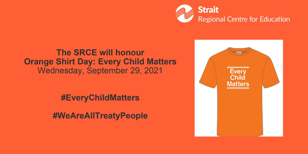 SRCE_NS's tweet photo. As a symbol of awareness to honour &amp; remember all Indigenous children who never made it home from residential schools, their families &amp; survivors, &amp; in the spirit of reconciliation, peace &amp; hope, please join #SRCE students &amp; staff by wearing orange tomorrow, Wed., Sept. 29, 2021. https://t.co/ofTw2ELyyp