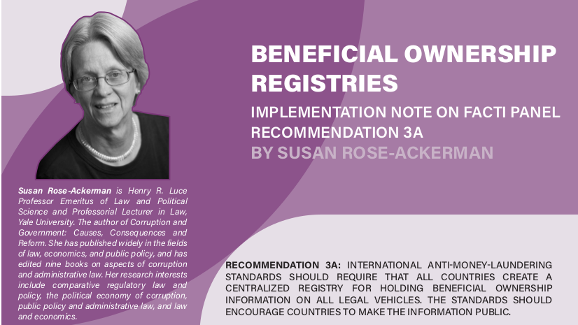 Panel members wrote implementation notes to guide #FinancialIntegrity progress:
<a href="/susanroseackerm/">susan rose-ackerman</a> makes detailed proposals on improving beneficial ownership information systems, and calls for public registries of the beneficial ownership of all entities
factipanel.org/documents/impl…