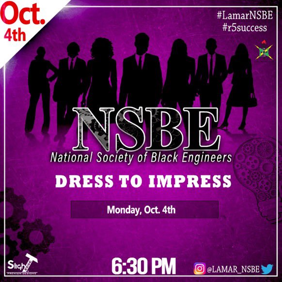 Lamar_NSBE's tweet photo. Come out on Monday, October 4th to get some tips and tricks on what and how to impress an employer or interviewer when i comes to interviews, conventions, etc!! You don’t want to miss this! #r5nsbe
#r5success 
@r5nsbe 
#r5impact 
#5deep https://t.co/kHWE8i1xEq