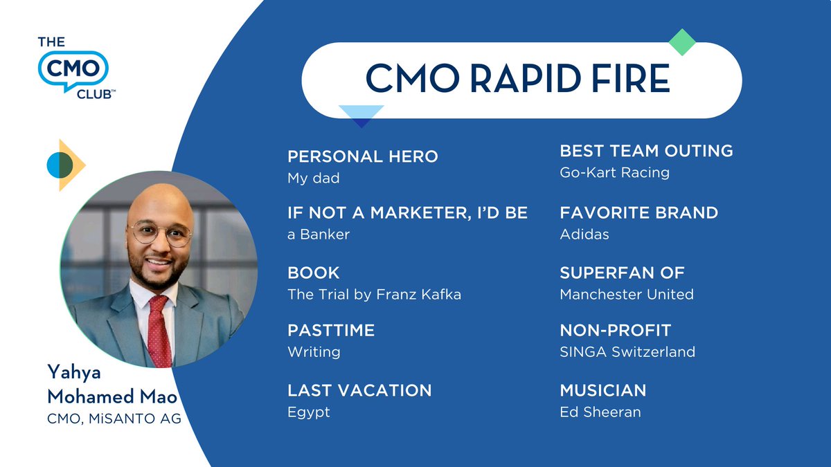 Get to know Zurich #CMOclub member Yahya Mohamed Mao, CMO for MiSANTO AG! 🔥🎤 #CMOrapidFire #CMO