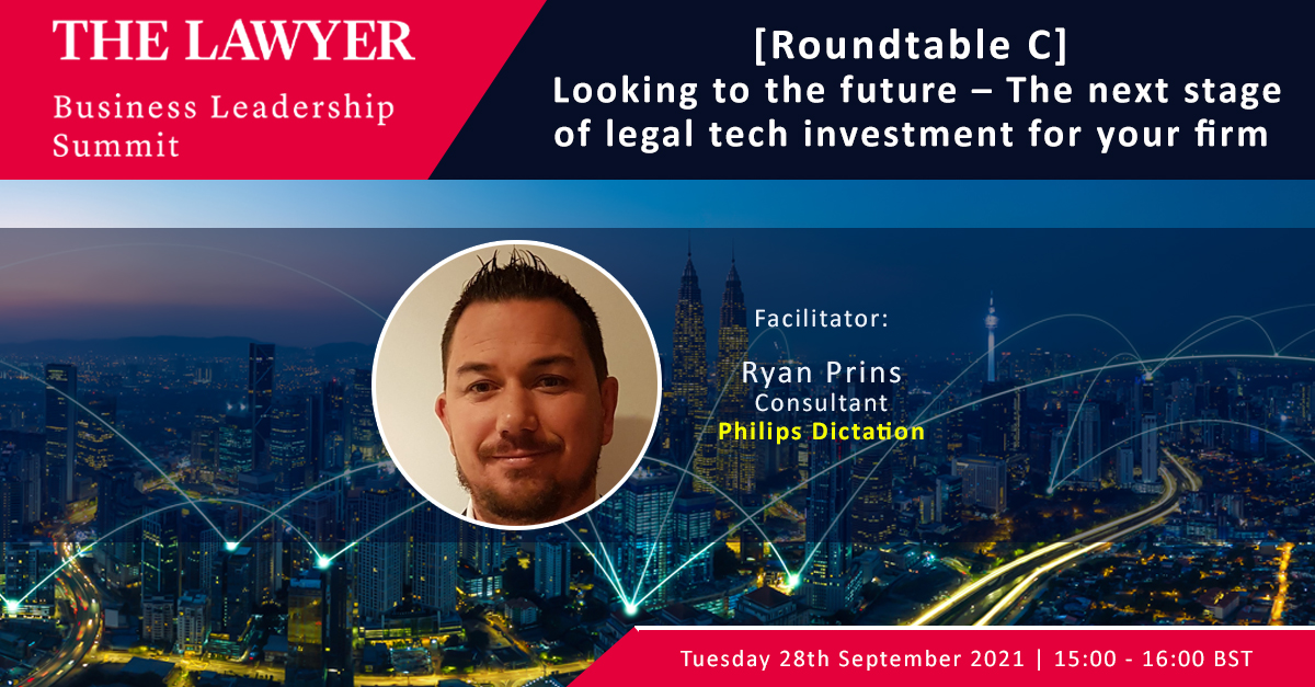 TheLawyerevents's tweet photo. #BLS21 ROUNDTABLE C: Looking to the future – the next stage of legal tech investment for your firm

Ryan Prins, Consultant @speech_com

28.09.21
15:00 - 16:00 BST

If you'd like to attend please email delegates@thelawyer.com https://t.co/b6bFM6bZLK