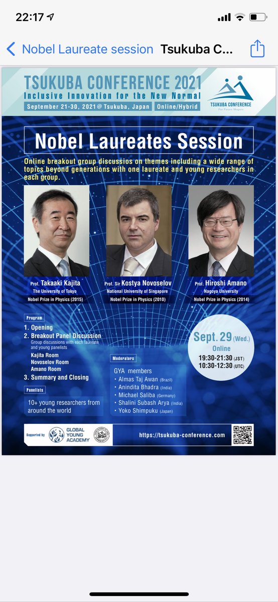 yokokitty's tweet photo. 29日水曜日19:30からです！
Our Nobel Laureate Session will start at 19:30 tomorrow! @Abhadra7 @DrAryaShalini @almastajawan @miliba01 @GlobalYAcademy @TsukubaConfere1 https://t.co/GMIZ3S45uX