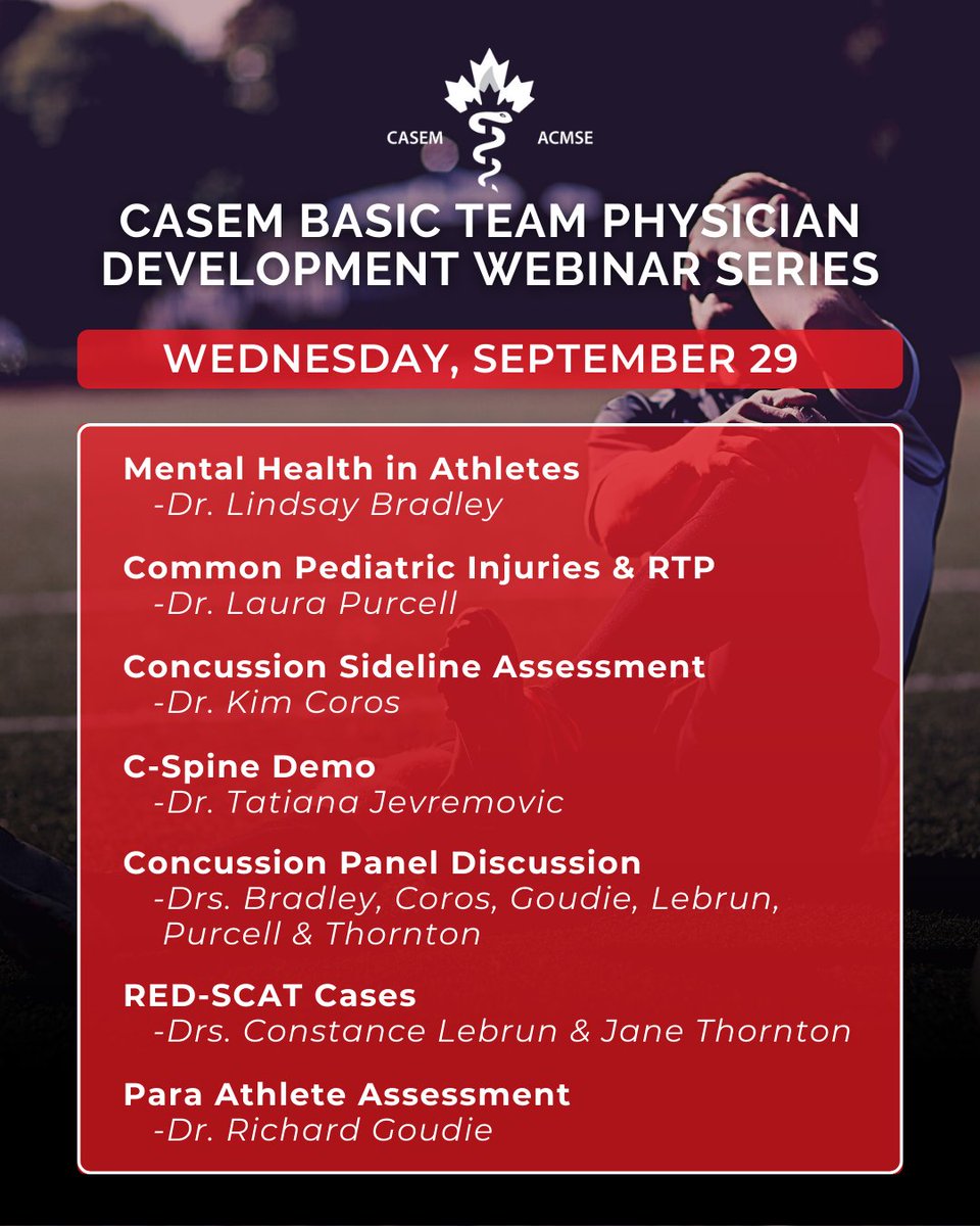 CASEMACMSE's tweet photo. Our Basic team Physician Development Course #Webinar Series continues this week!

Excited to have these sport med docs join us @lindsbrad @taryntaylor13 @KimCoros @TatianaJev @BarrieSportDoc @lebrun_connie @JaneSThornton 

Learn more &amp; register: https://t.co/YUw8nKtq7o https://t.co/h3UhwyjWzc