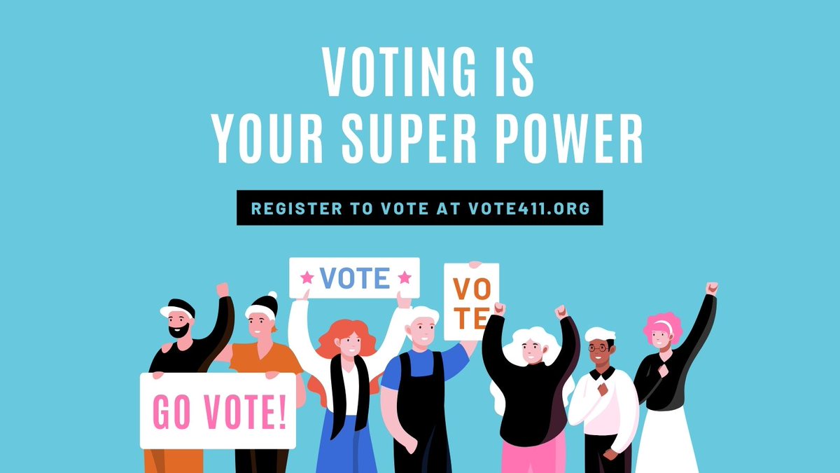 It's #NationalVoterRegistrationDay. Celebrate democracy in America! Be ready to exercise your super power - VOTING! Register to vote or update your voter registration information today at vote411.org #VoteReady
