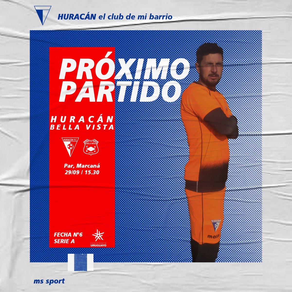 #PrimeraAmateur | 🔜 𝓟𝓻𝓸𝔁𝓲𝓶𝓸 𝓹𝓪𝓻𝓽𝓲𝓭𝓸 

Fecha N°6 #VamosHuracán👊🏻 

🆚️ <a href="/CABellaVista/">Club Atlético Bella Vista</a>
🗓 Miércoles 29 de Septiembre.
⏱ 15.30.
📍Parque Maracaná 

#HuracánFC🔵⚪ #ElClubDeMiBarrio