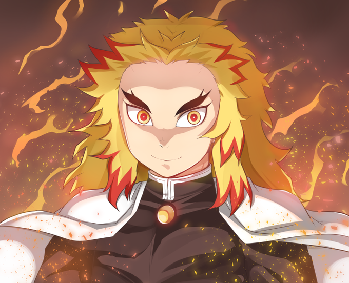 おきさんがTwitterに投稿した煉獄杏寿郎(鬼滅の刃)のイラスト。