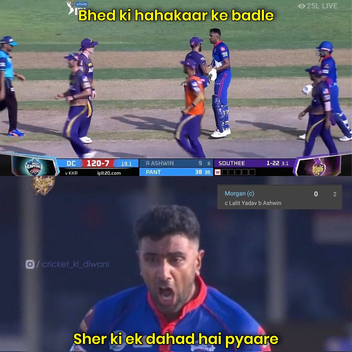 #KKRvDC Ashwin vs Morgan 🥵