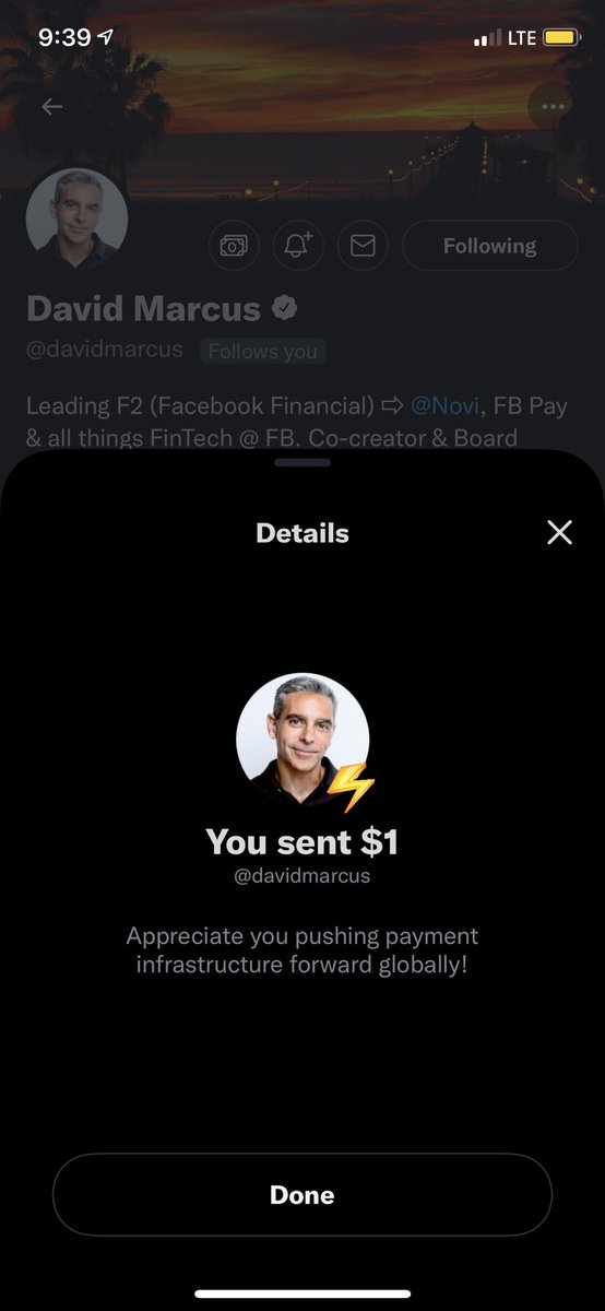 I just sent <a href="/davidmarcus/">David Marcus</a> $1 over Twitter without having to ask him for a single piece of information.

Welcome to the future!