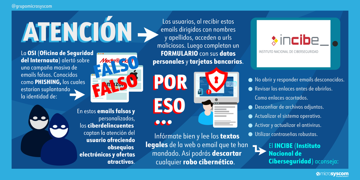 microsyscom's tweet photo. AVISO❗❗❗ Si queréis saber más sobre lo que está pasando con el #phishing en #españa mira este post. Os traemos toda la información y detalles que debéis anotar para evitar este #ciberataque. 📲📩☢⬇⬇⬇
#infomicrosyscom #microsyscom #ciberseguridad #DatoImportante https://t.co/ep9ODYvJjH