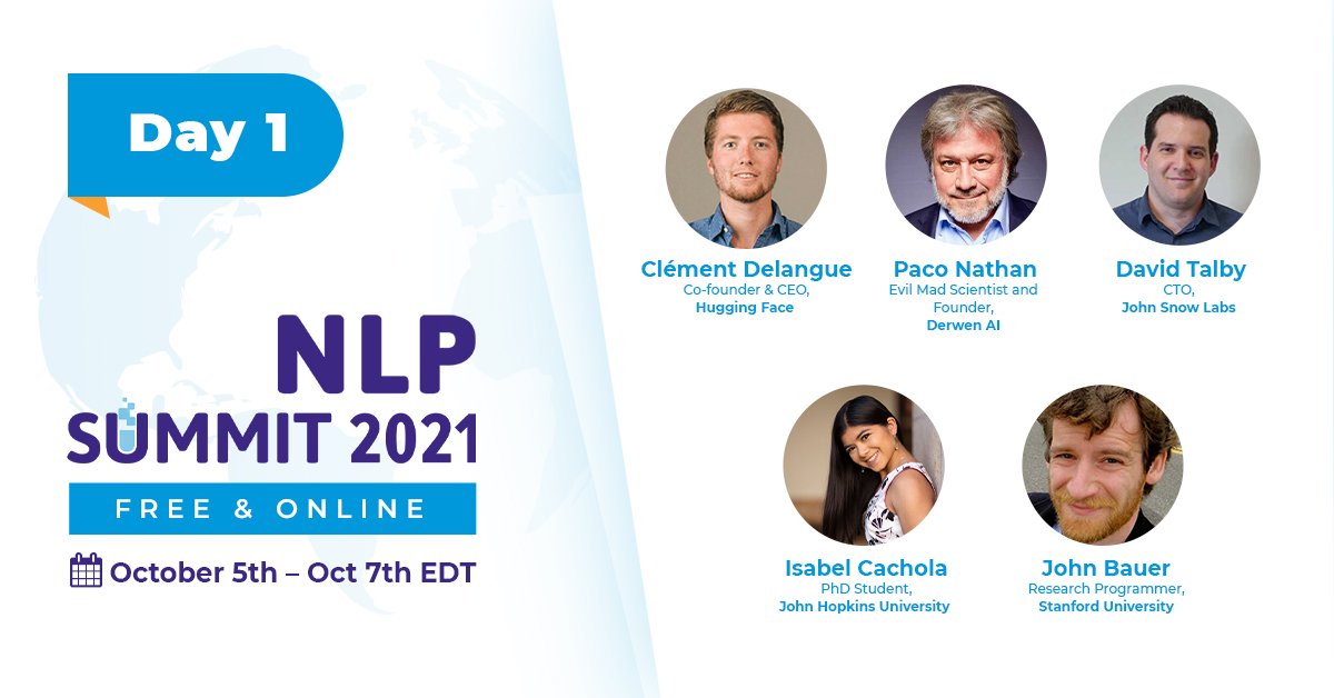 JohnSnowLabs's tweet image. #NLPSummit 2021: three days of immersive, industry-focused content for #AI Practitioners. Learn from 50+ unique sessions, with a special day devoted to #NLP in #Healthcare and another focused on NLP in #Finance. The second week features training #workshops with #certifications.