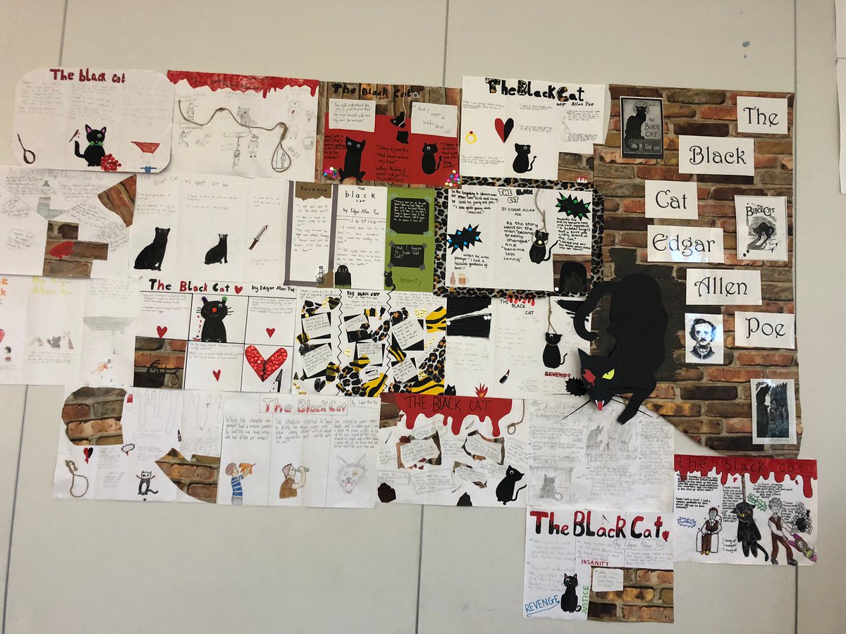 _CHSEnglish's tweet photo. Mrs Mcnulty was so impressed with her pupils' work on The Black Cat that she created a mural on her wall! #English #Literature #horror #wearechrystonhigh https://t.co/JNRunuQK7i