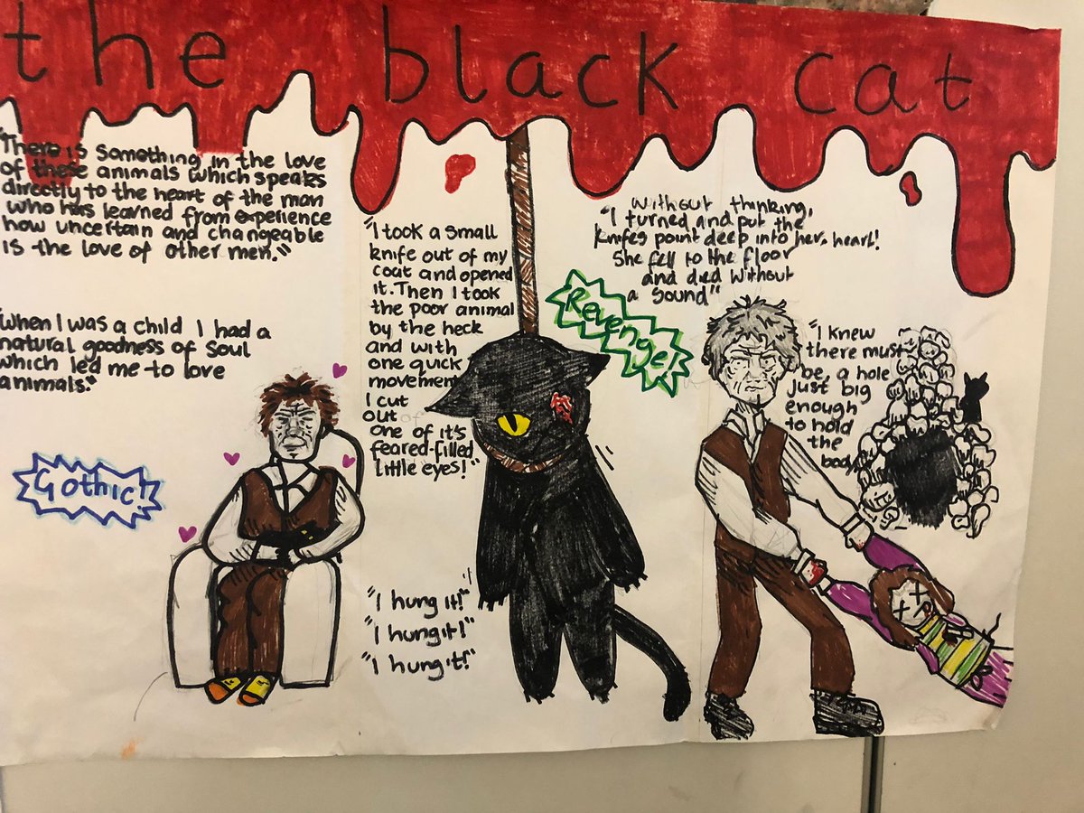 _CHSEnglish's tweet photo. Mrs Mcnulty was so impressed with her pupils' work on The Black Cat that she created a mural on her wall! #English #Literature #horror #wearechrystonhigh https://t.co/JNRunuQK7i