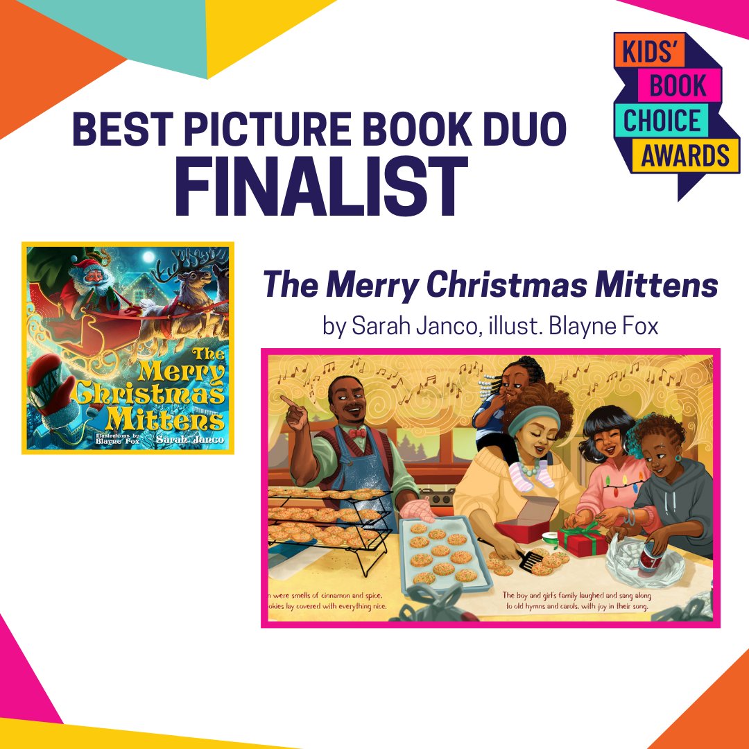 BrownBooksKids's tweet photo. The Kids’ Book Choice Awards Finalists have been announced! One special finalist for the “Best Picture Book Duo” category is THE MERRY CHRISTMAS MITTENS by Sarah Janco &amp; Blayne Fox 🥳

Cast Your Votes 👉 https://t.co/6jWFelSLC4

#ChildrensBooks #kidlit #readingisfun #illustration https://t.co/YSjlVLSqQ2