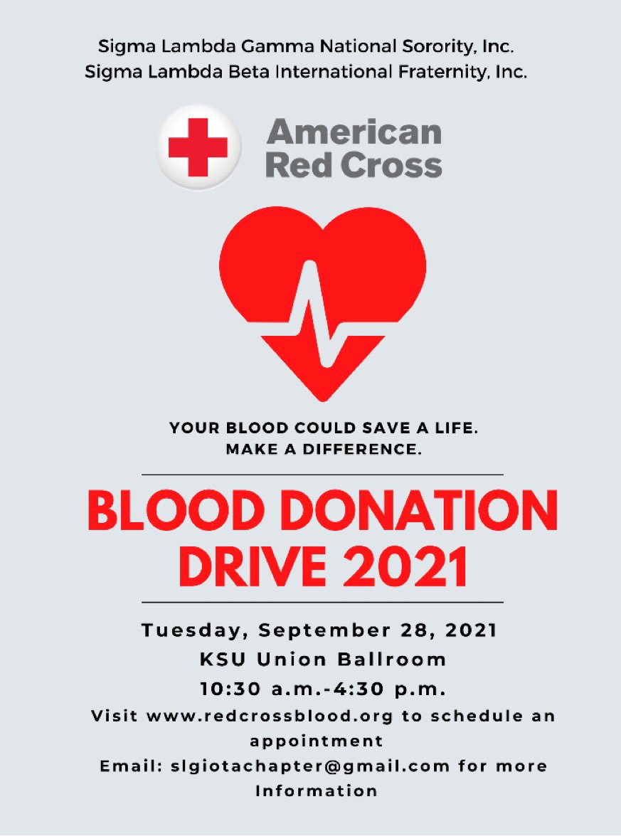 SLGIotaChapter's tweet image. Donate blood today in the KSU Ballroom 11:30am-4:30pm!