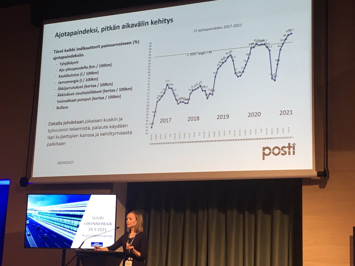 Data oli päivän puheenaihe <a href="/K3FIN/">Keskuskauppakamari</a> #suuriliikennepäivä seminaarissa. #posti’n arjessa datalla johtaminen näkyy mm ajotapaseurannassa. V 2014 lähtien Postin ajoneuvoissa on ollut ajotavan seurantalaite jota hyödynnetään esim päästöjen vähentämisessä.<a href="/NJagerhorn/">Noomi Jägerhorn</a>