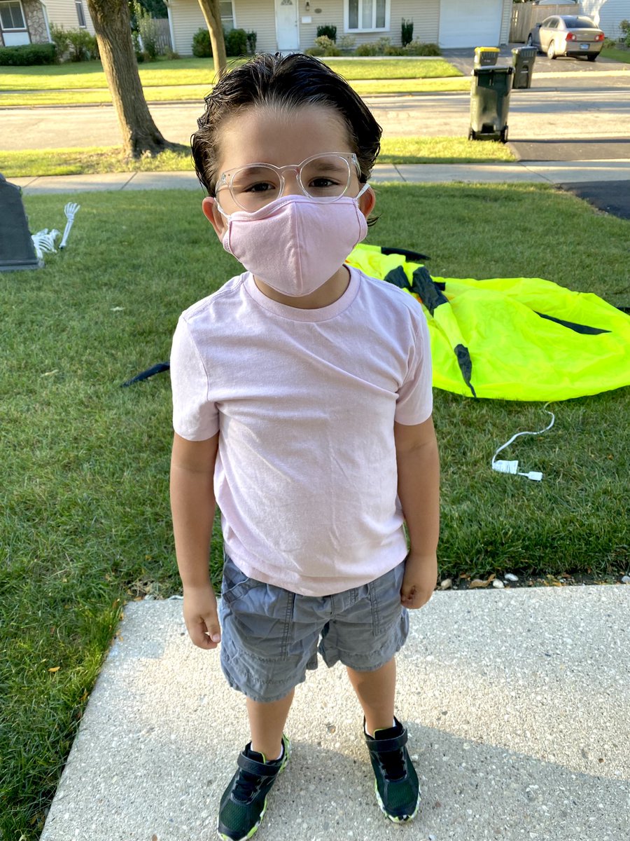 Today is PINK day in kindergarten! This little guy was so excited to have a matching mask 🤍🥰 <a href="/D13Eagles/">Erickson Elementary</a> <a href="/caricook_mrs/">Mrs. Cari Cook</a> #kindergartencolors #pinkday