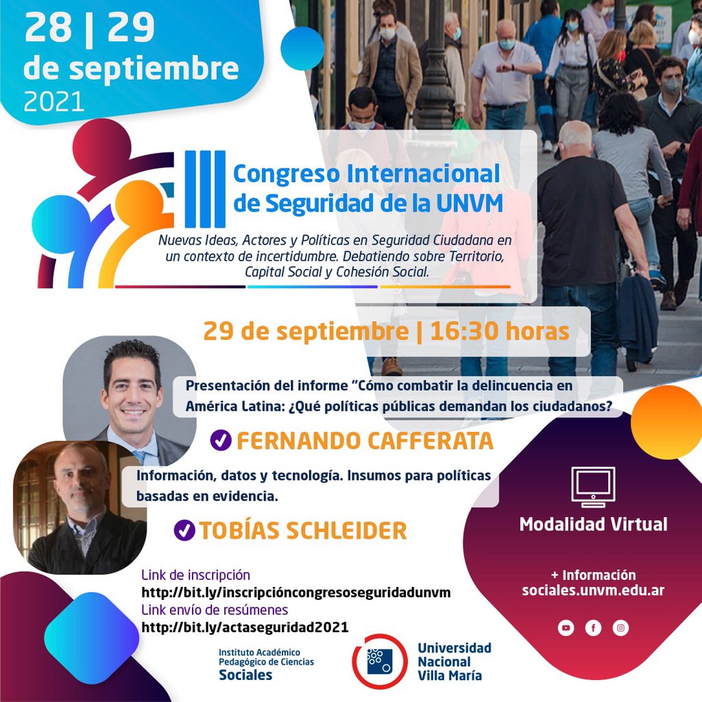 Panel de lujo! Mañana miércoles 16.30 hs en el Congreso Internacional de Seguridad Ciudadana <a href="/TobiasSchleider/">Tobías Schleider</a> <a href="/CafferataFg/">Fernando Gabriel Cafferata</a> <a href="/UNVM/">UNVM</a>