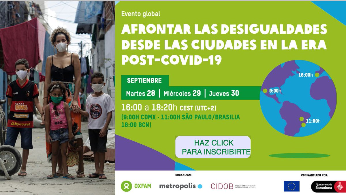 metropolis_org's tweet photo. Empezamos el 1er de tres días de diálogos sobre cómo reducir las desigualdades urbanas desde una perspectiva multidimensional, interdisciplinar e interseccional.
Hoy ponemos el foco en el futuro de las metrópolis post #COVID19 con @OxfamIntermon, @CidobBarcelona, @bcn_ajuntament https://t.co/FNsjK5vAor