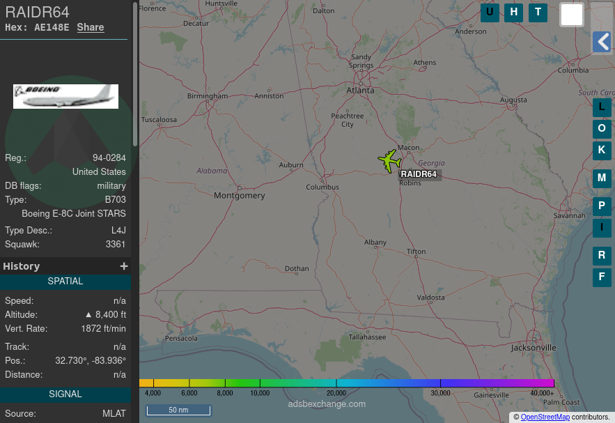 TheIntelFrog's tweet photo. E-8C Joint STARS #AE148E as RAIDR64 has departed from Warner Robins AFB.
#PlaneSpotting #AvGeek #MilAir https://t.co/0ZOejmUyvY