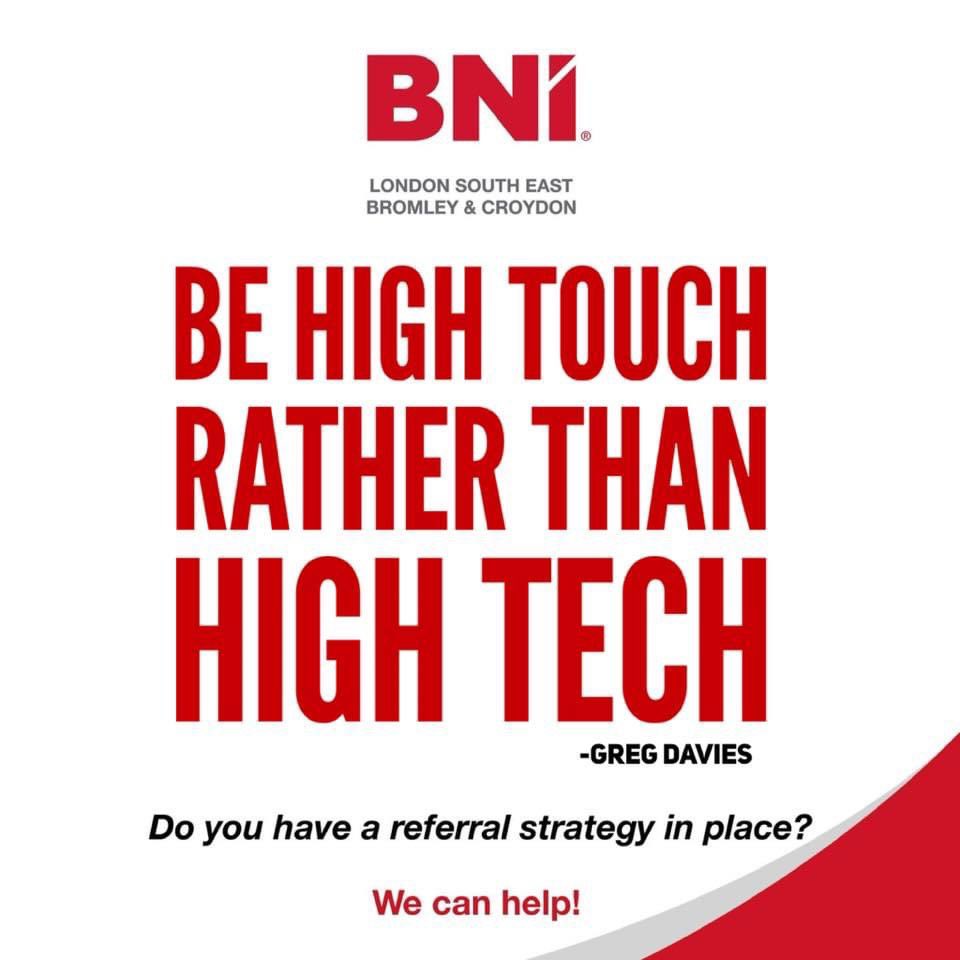 Add the human element back into your referral process.  Pick up the phone, 
Send a handwritten note and if safe, go and see someone! These little things go a long way and build strong relationships!  #BNI #Business #SmallBusiness #SME #Networking #Referrals #GiversGain