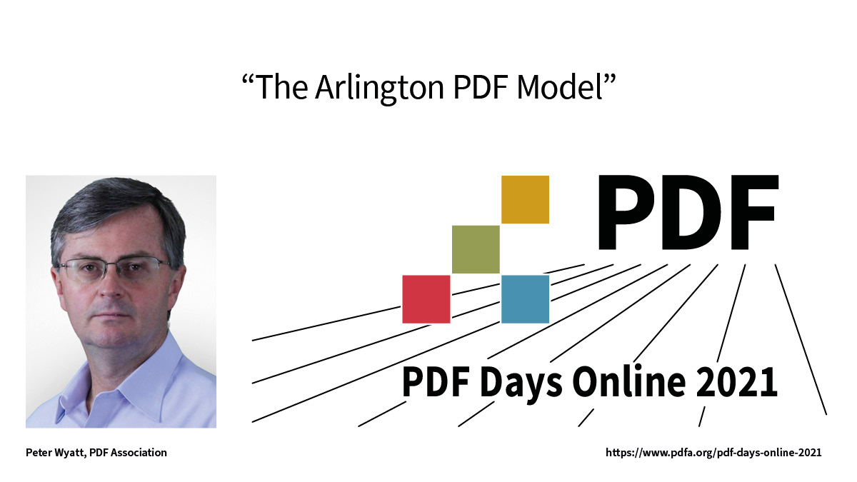 PDFAssociation's tweet photo. The next #pdfdays presentation starts in 1 hour. Join Peter Wyatt as he discusses recent upgrades to the Arlington PDF Model. #pdf
https://t.co/OJ30ALGoj6 https://t.co/T9XqvUpbxk