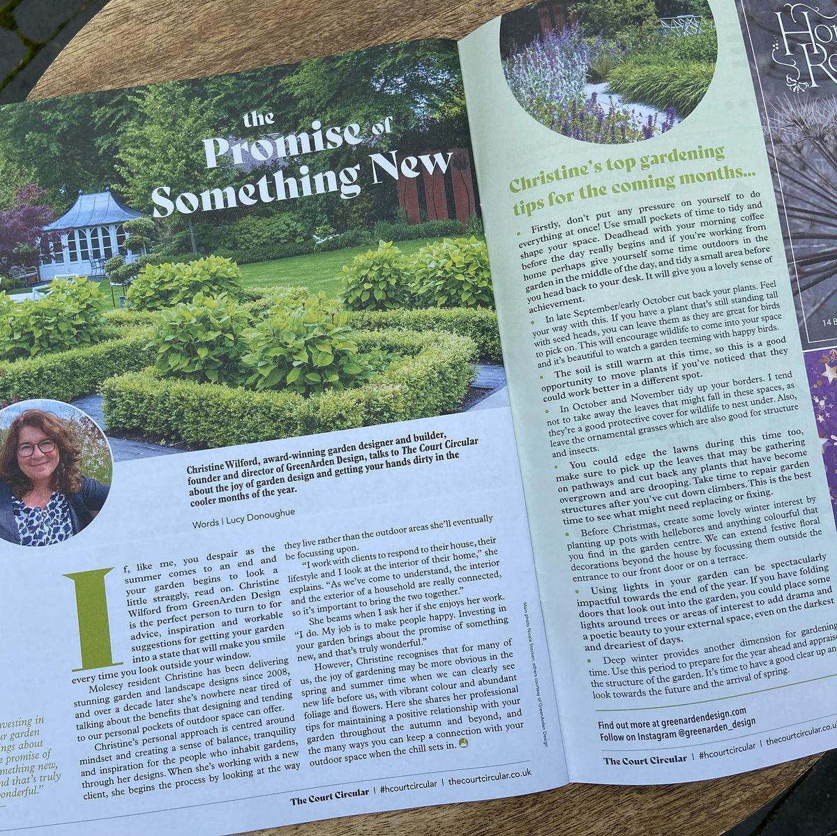 Our fabulous local magazine The Court Circular is out now with a lovely interview with our <a href="/GreenardenD/">GreenArden design</a> founder <a href="/GardenDesign123/">Christine Wilford</a> including #gardeningtips for the #Autumn.   
thecourtcircular.co.uk
#gardendesign #gardening #Surrey  #garden  #gardendesigner #plantingdesign