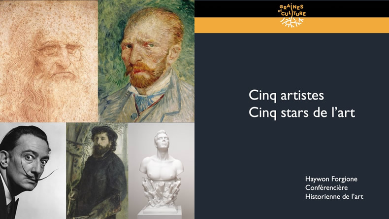➡️ N'oubliez pas ce soir à 18h30 ! 🖼️🖌️🎨
Nouvelle conférence culturelle en #direct :
 "Cinq artistes - Cinq stars de l'art" 
👉oran.ge/3kJHcWq