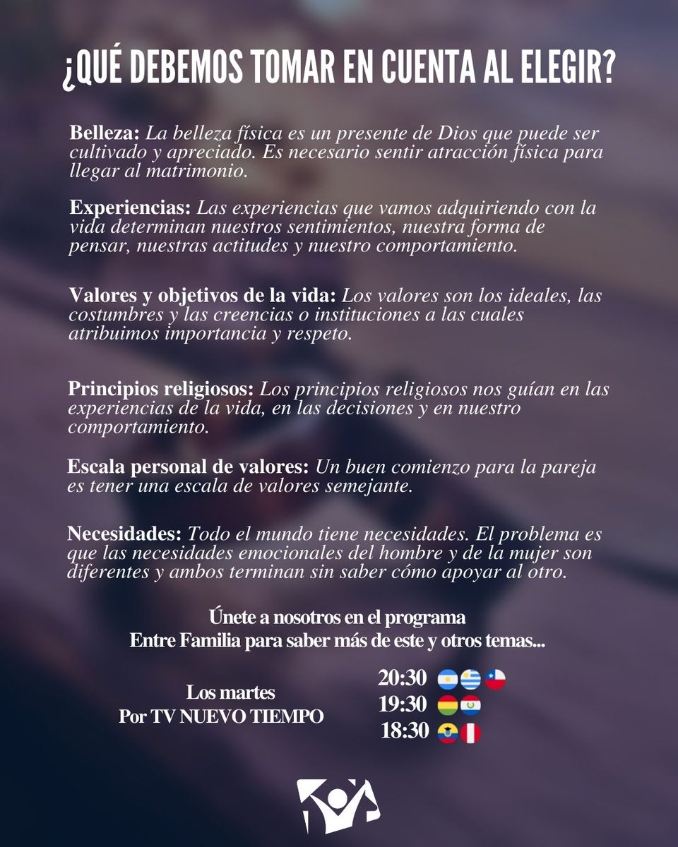 tvnuevotiempo's tweet photo. 🧐 Muchas veces es difícil elegir a alguien con quien pasar el resto de nuestra vida… ❤️
👉 Desliza para ver algunos puntos a tener en cuenta…
#consultorio #familia #padres #hijos #profecionales #consejos https://t.co/2nD1sNQv5g