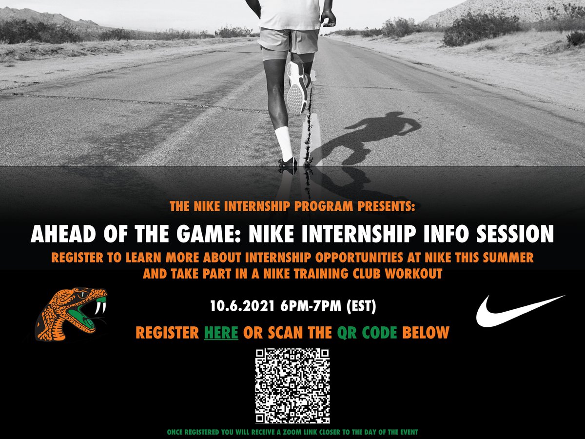 FAMUAthletics's tweet photo. 🚨 ATTENTION FAMU STUDENTS 🚨

Part of our @Nike partnership, @Nike is looking for FAMU students to participate in their summer internship.

They will host an info session Oct. 6 from 6-7 PM ET.

Register ➡️ https://t.co/FXvrzZkmRI

#FAMU | #FAMUly | #Rattlers | #FangsUp 🐍 https://t.co/QhRErBFcMt