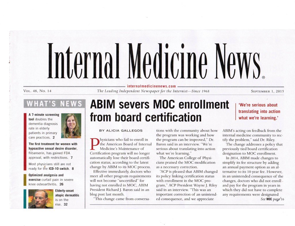 Dear judges hearing antitrust cases regarding ⁦<a href="/ABIMcert/">American Board of Internal Medicine (ABIM)</a>⁩ : As this headline attests and ⁦<a href="/ABIMcert/">American Board of Internal Medicine (ABIM)</a>⁩ corroborates by their actions, initial certification and MOC are separate products 👇