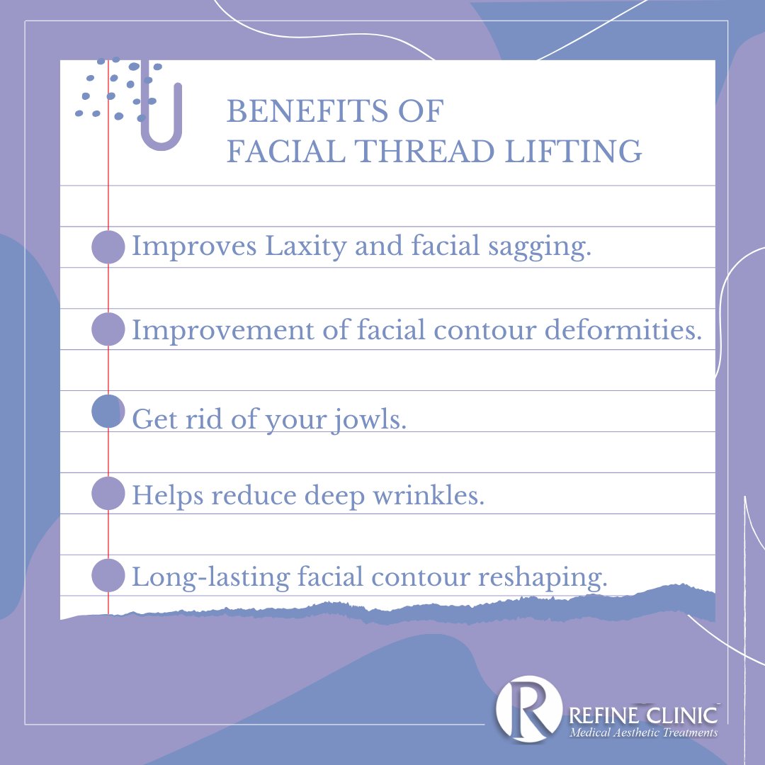RefineClinic's tweet image. What are the benefits of Facial Thread Lifting?
*
*
#DublinAesthetics #ThreadLifting #FacialThreads #FacialThreading #FaceLift